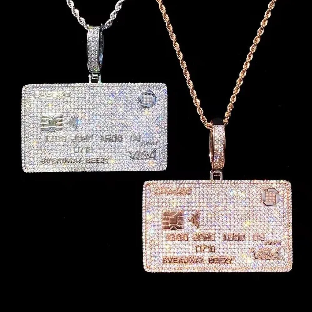 Iced Out Credit Card Pendant with 24inch rope chain